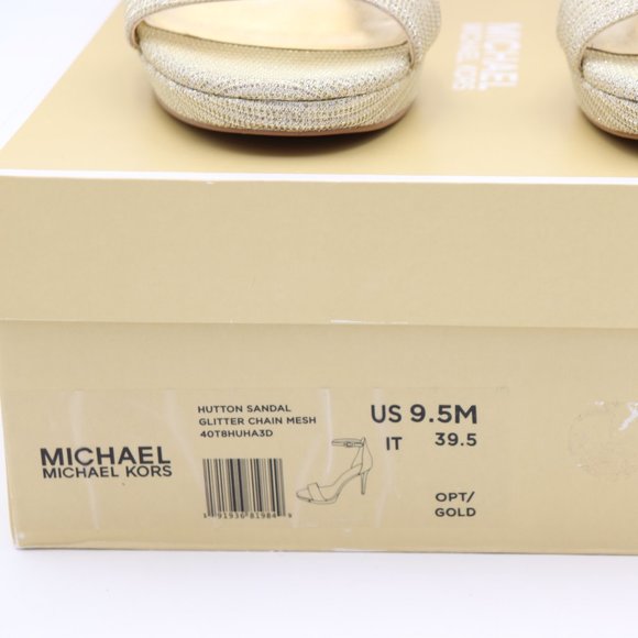 NIB Michael Kors Hutton Gold Glitter Chain Mesh Ankle Strap Sandals - Picture 7 of 7